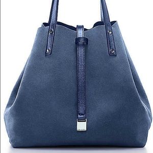 Tiffany & Co Blue Metallic Leather and Suede Reversible Tote